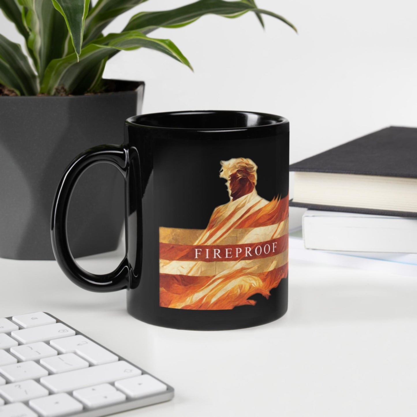 Trump "Fireproof" Black Glossy Mug